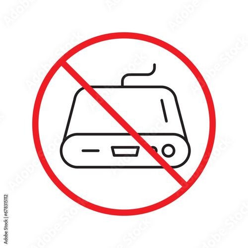 Forbidden Prohibited Warning, caution, attention, restriction. Hard drive vector icon. External hard disk icon. Hard disk drive flat sign. Portable Power bank icon UX UI