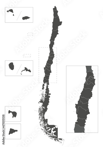 Vector blank map of Chile with regions and territories and administrative divisions. Editable and clearly labeled layers. photo
