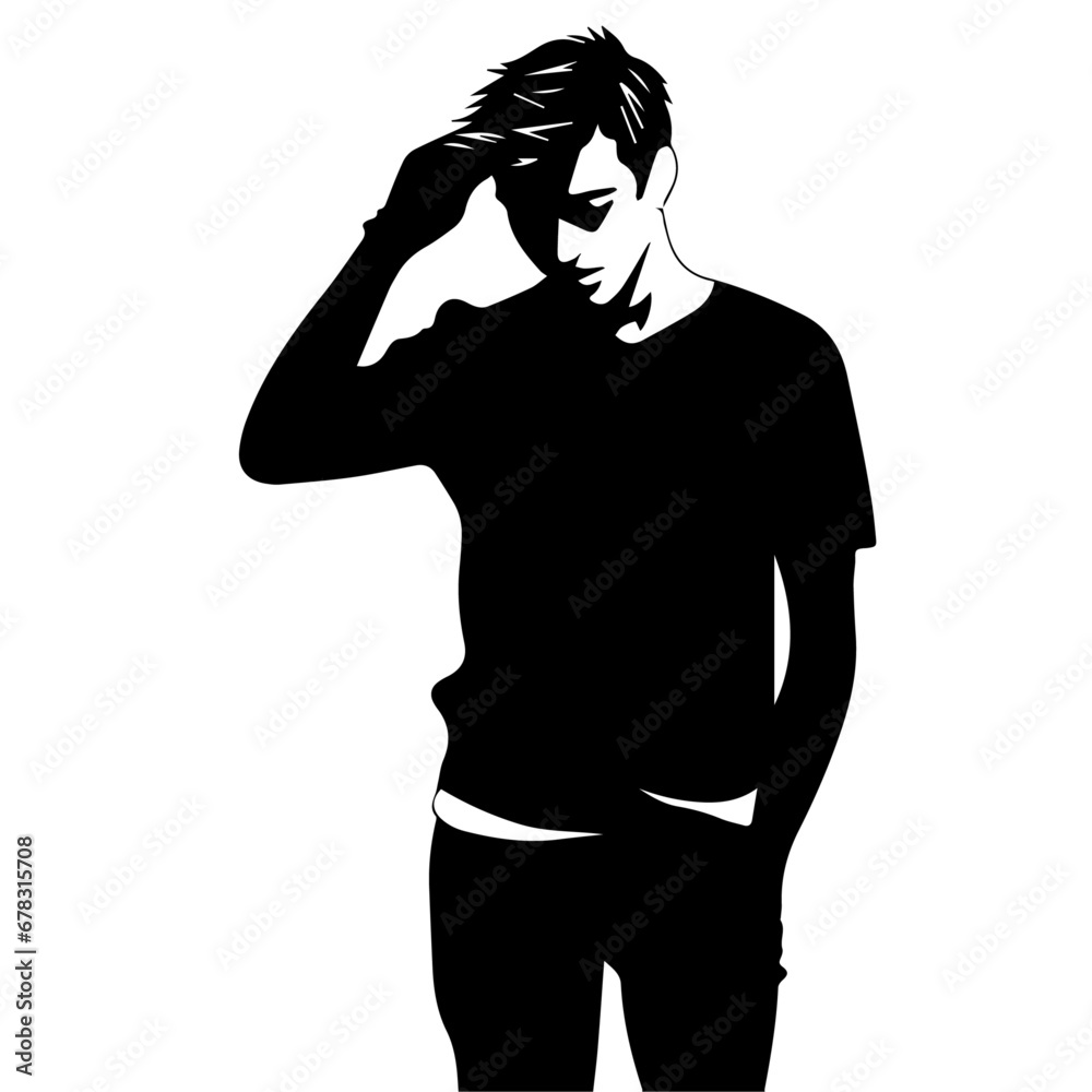 Thinking man vector silhouette illustration black color