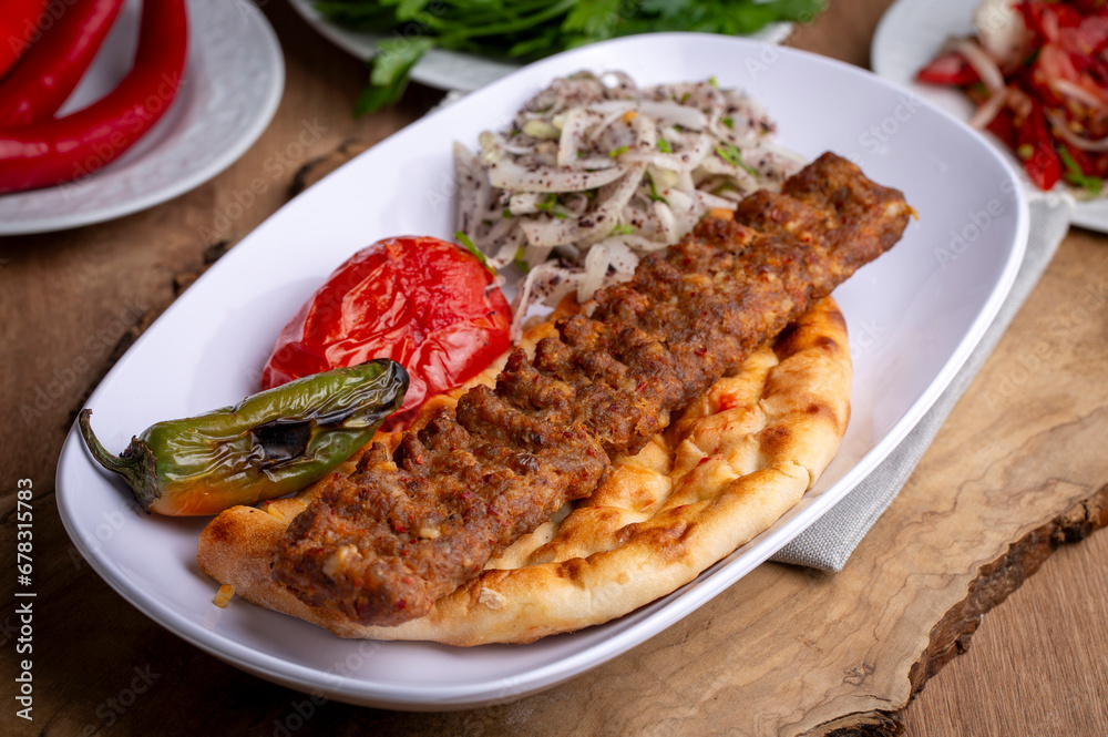 Traditional delicious Turkish foods; Adana kebab