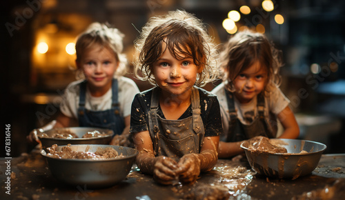 children making cake in the kitchen, child, 6s, montessori