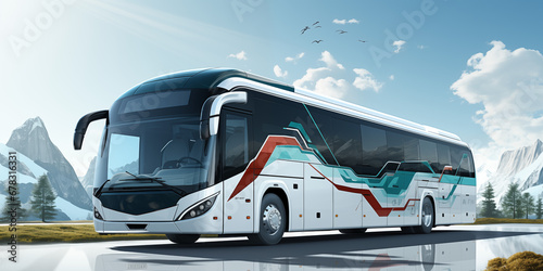 Moderner futuristischer Reisebus in einzigartiger Form im Querformat für Banner, ai generativ