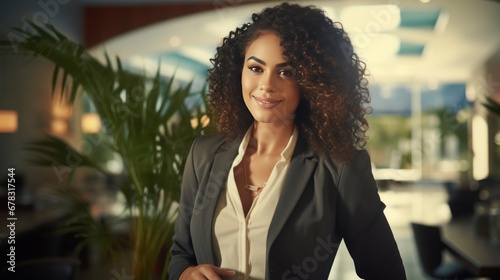 Beautiful Dominican Woman in a business environment generative ai photo