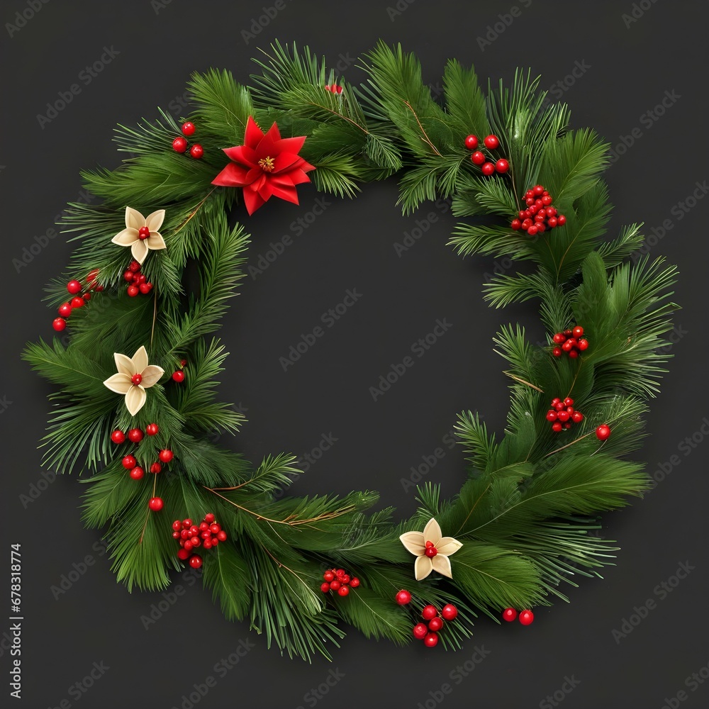 christmas wreath with holly berries