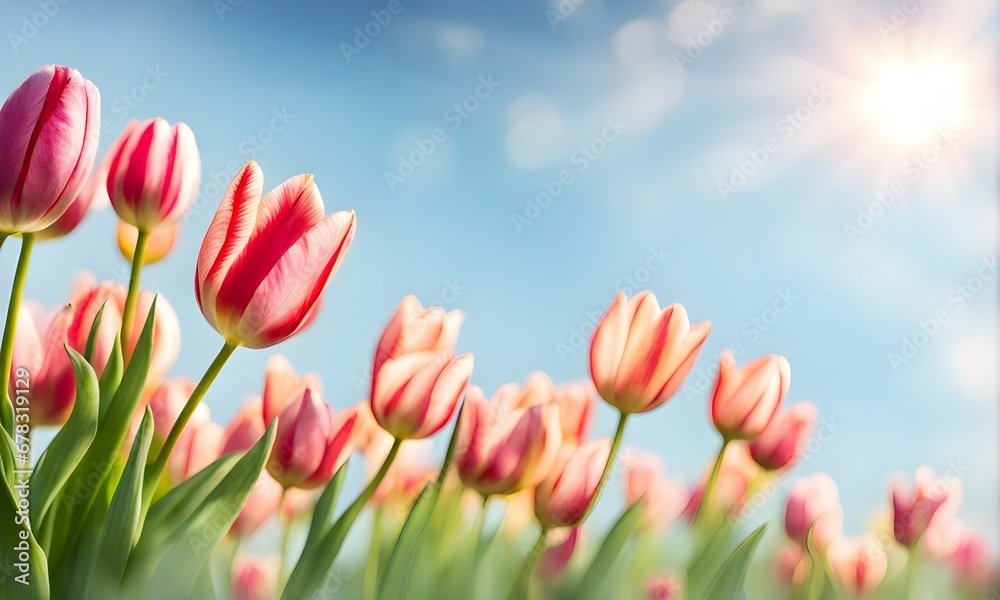Spring tulips adorn a serene and smooth landscape Spring tulips adorn a serene and smooth landscape