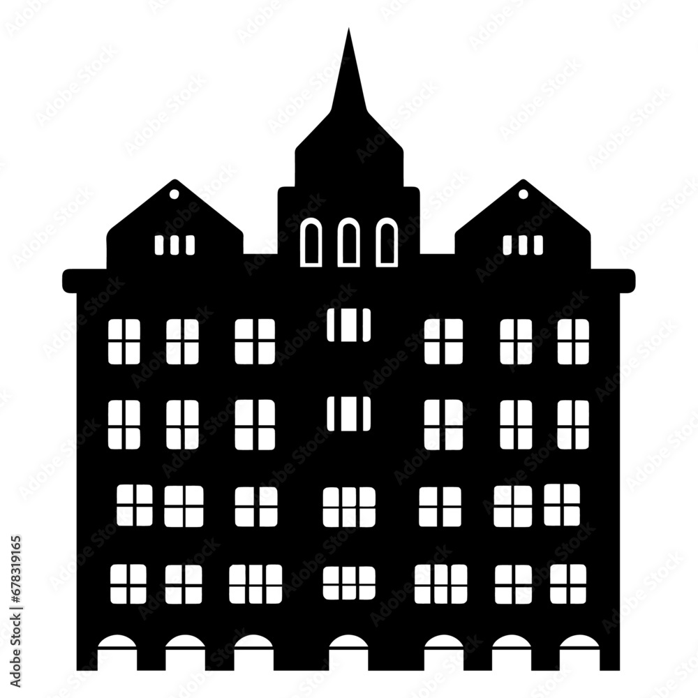Building Icon vector silhouette, Black color building, Building logo