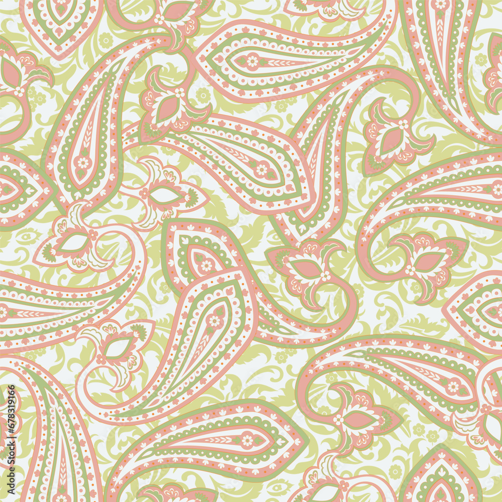 Paisley Floral Vector Pattern. Seamless Asian Textile Background