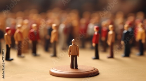 leadership conceptual image, the true leader standing in center surrounding by crowd, standing out of the crowd, miniature toy model. beautiful Generative AI AIG32