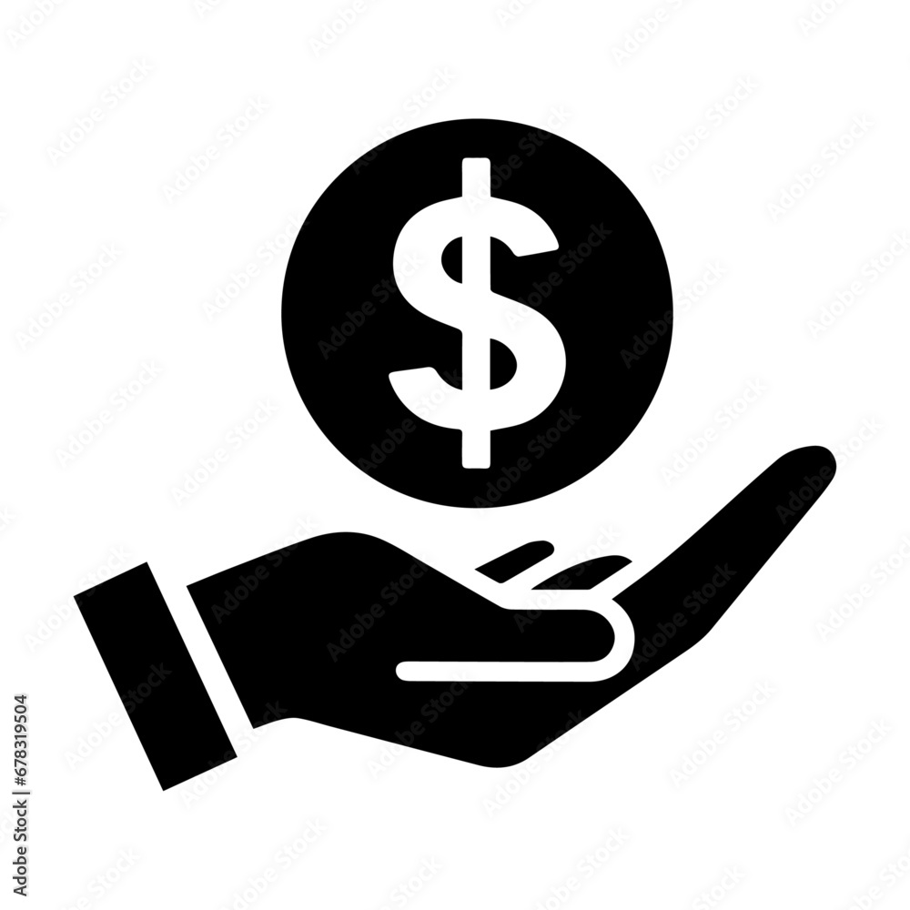 Money Icon vector silhouette, Money Icon On the hand vector silhouette, dollar icon vector