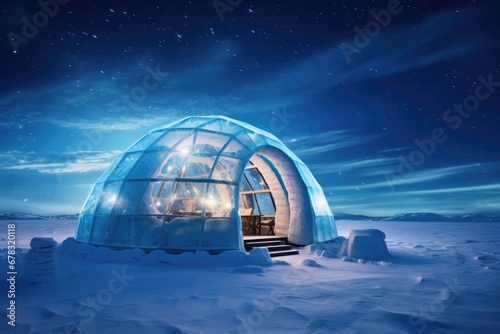 iced igloo in winter landscape at night © krissikunterbunt