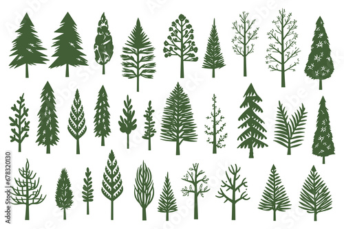 Christmas pine tree set hand drawn illustration