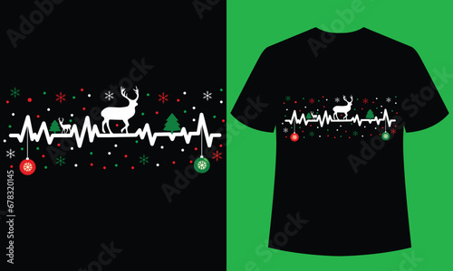  christmas heartbeat vector t-shirt design template.