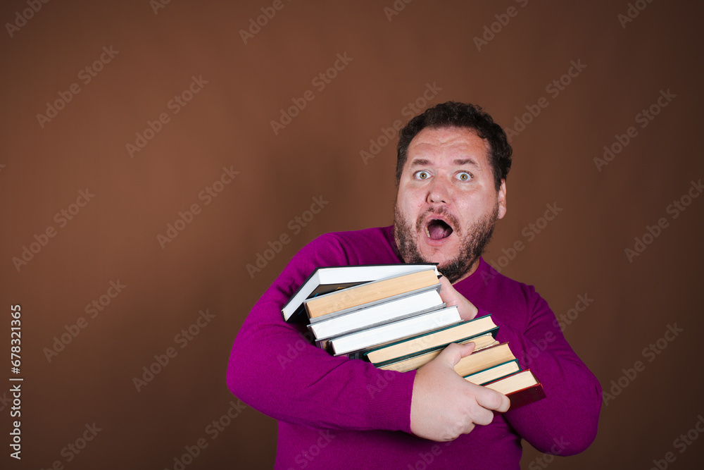 Funny fat man, study, work and problems. Funny fat man, study, work and problems.