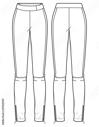 Men's Jogger bottom front and back view flat sketch fashion illustration, Knitted track pants vector template, Sweatpants design cad drawing vector template photo