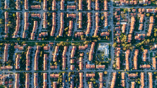 Aerial view of a typical suburb in Europe. Housing crisis concept