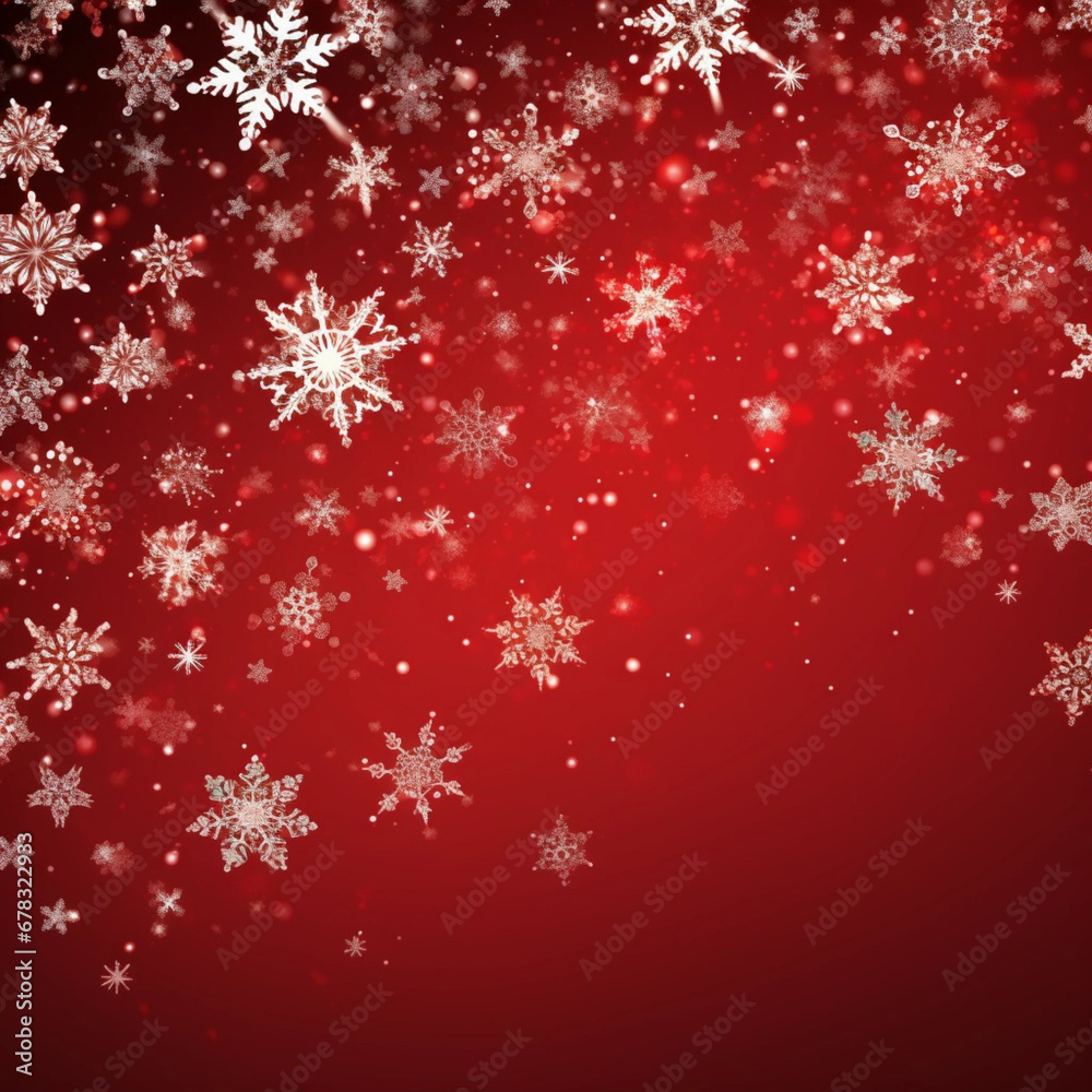 Christmas with various small snowflakes on gradient red background 