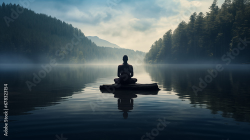 Gentle Reflections: Lake Meditation's Serene Elegance, AI Generative