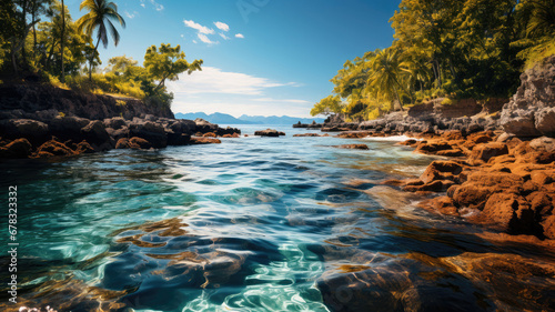 A breathtaking view of a tropical beach with turquoise waters, perfect for travel and vacation themes.