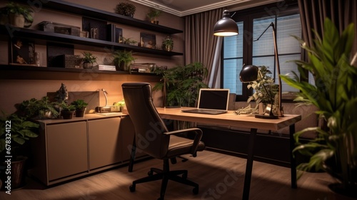 Inspiring office interior design Tech-inspired style Office featuring Home office setup architecture. Generative AI AIG 31.