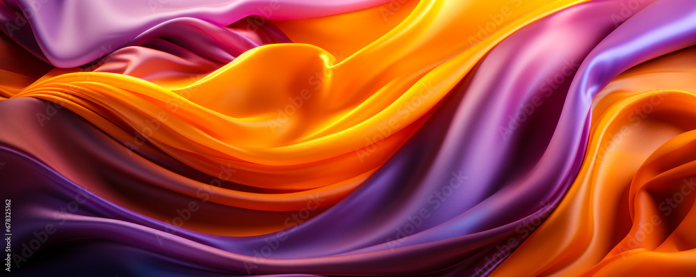 Mesmerizing 3D Wave Abstract Background in Bright Gold and Purple Gradient Silk