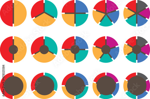 Pie chart set. Colorful diagram collection with 2,3,4,5,6 sections or steps. Circle icons.