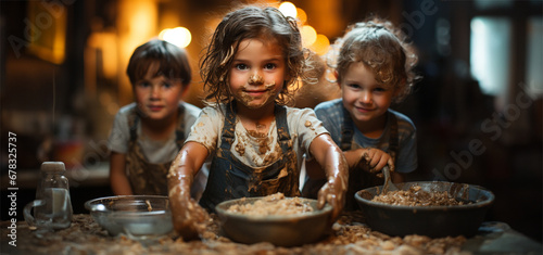 children making cake in the kitchen, child, 6s, montessori photo
