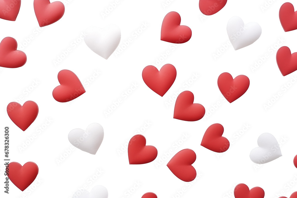 Valentine's day background with red and pink hearts floating like balloons on white background, clipping path.