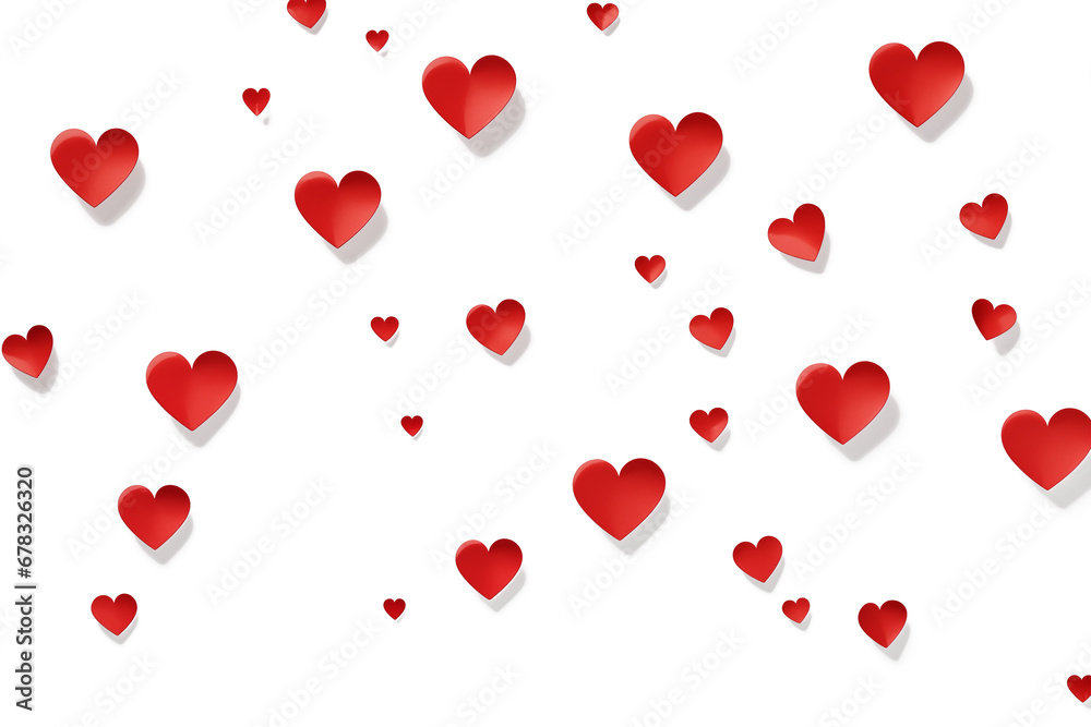 Valentine's day background with red and pink hearts floating like balloons on white background, clipping path.