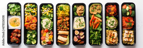 Lunches to go. Food grab and go. Ready-to-eat lunches in containers for office workers.