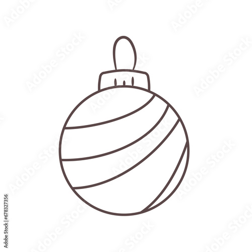 Isolated striped Christmas ornament. Element of xmas and New Year decoration. Vector outline Illustration