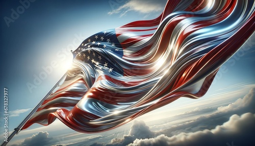 Luminous Waves - Glossy American Flag Banner