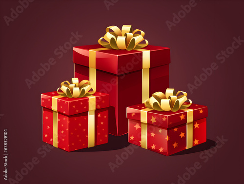 Illustration of red gift boxes with golden ribbon on dark red background © TatjanaMeininger