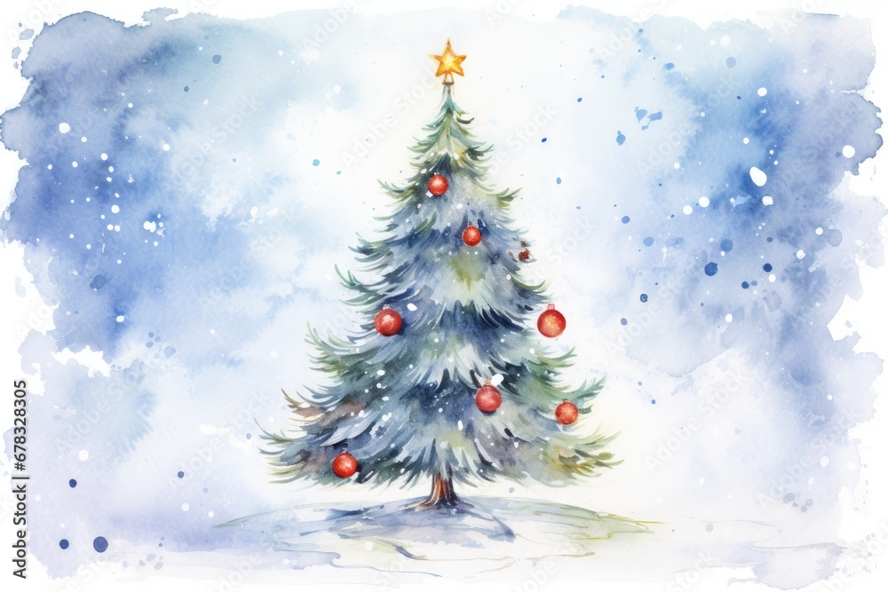 colorful christmas tree watercolor drawing