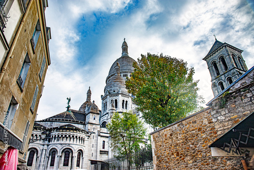 Paris downtown in the Montmartre area and sacre coeur church photo