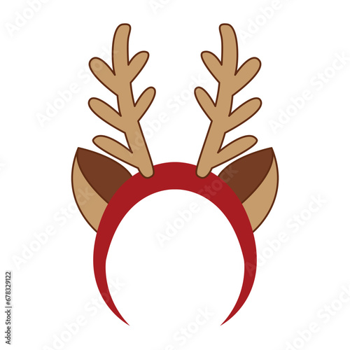 Hair hoop with cute brown ears and horns of deer. Funny head accessory. Reindeer headband. Flat vector illustration isolated on white background