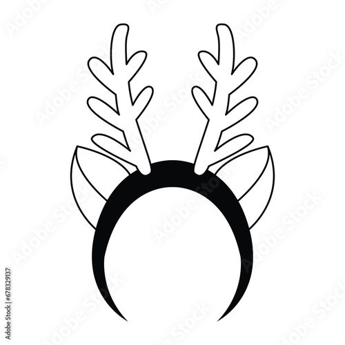 Headband with deer antlers. Christmas accessories. Black and white vector illustration isolated on white background