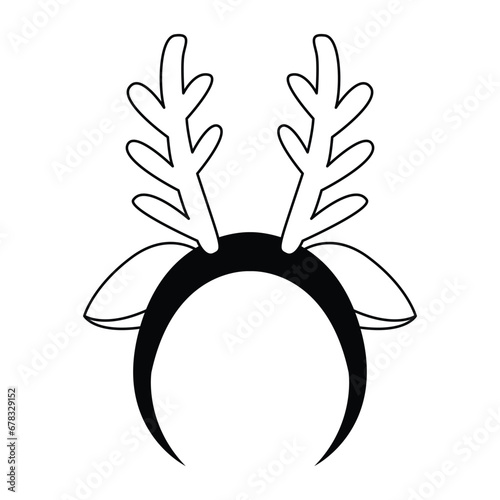 Headband with deer antlers. Christmas accessories. Black and white vector illustration isolated on white background