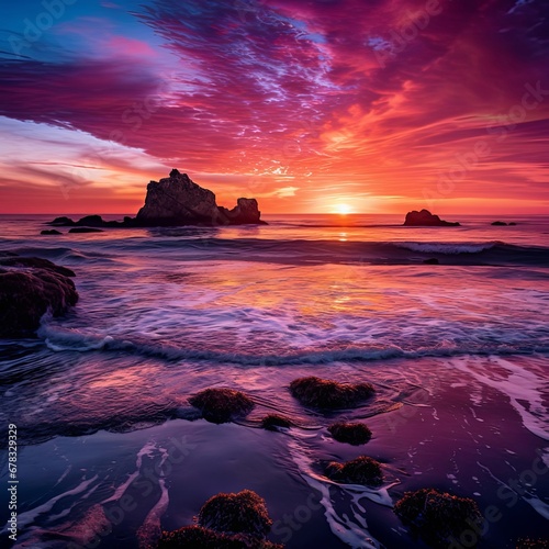 a purple sunset over the pacific ocean , generated by AI © tino
