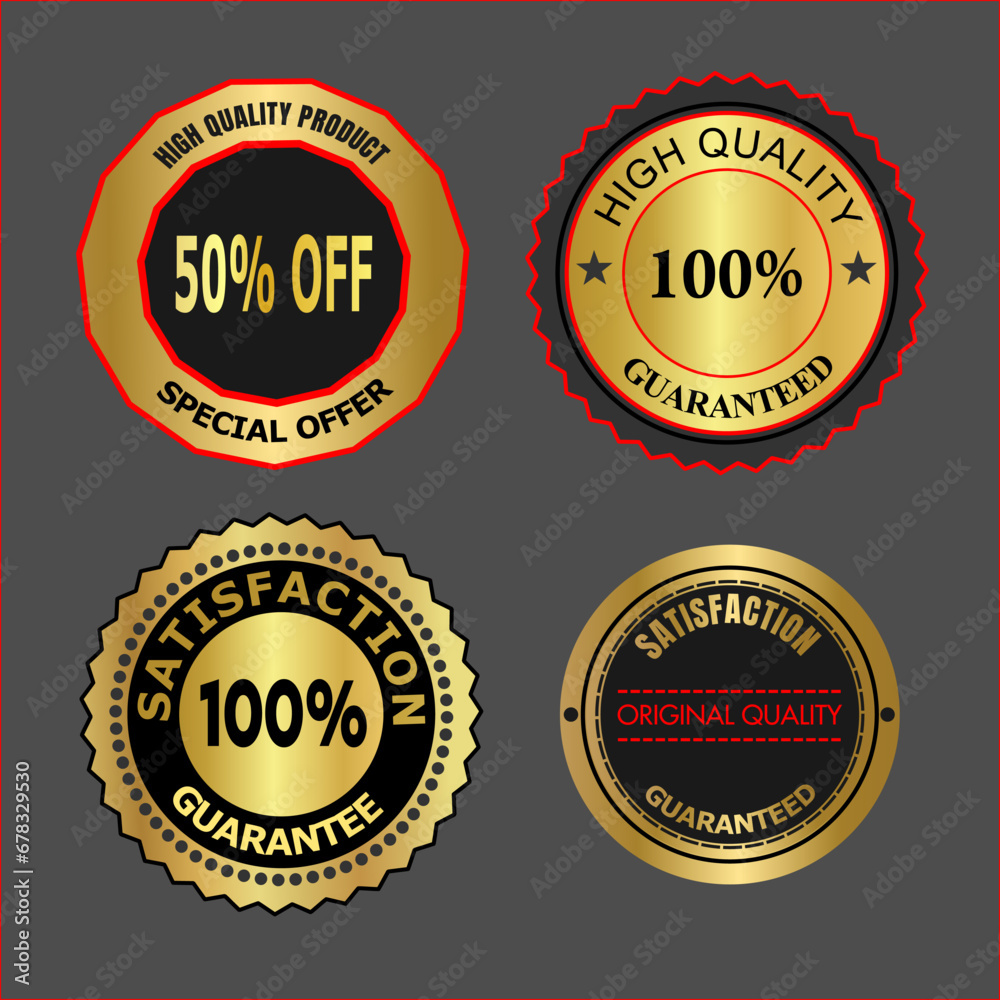 Sale badge design in gold color and labels vector collection