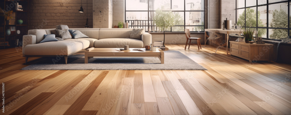 Beautiful living room interior in luxury house with wood floor concept ...