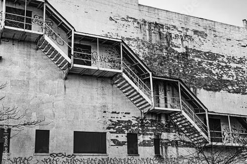 Urban Historic Residential Facade in Monochrome Cityscape
