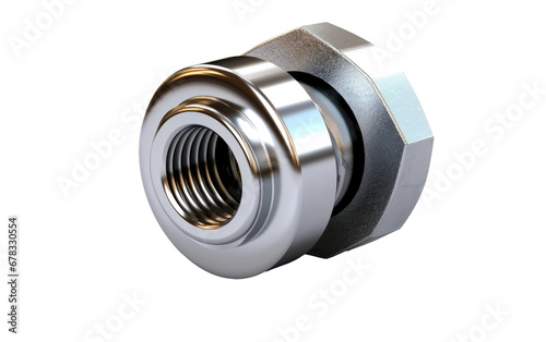 Silver Color Axle Nut Isolated On a Clear Surface or PNG Transparent Background. photo