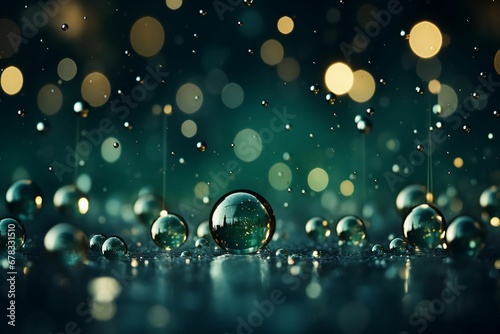 Abstract background with gold and green particle, Christmas and New Year Golden light shine particles on a dark green background, gold foil texture, holiday concept