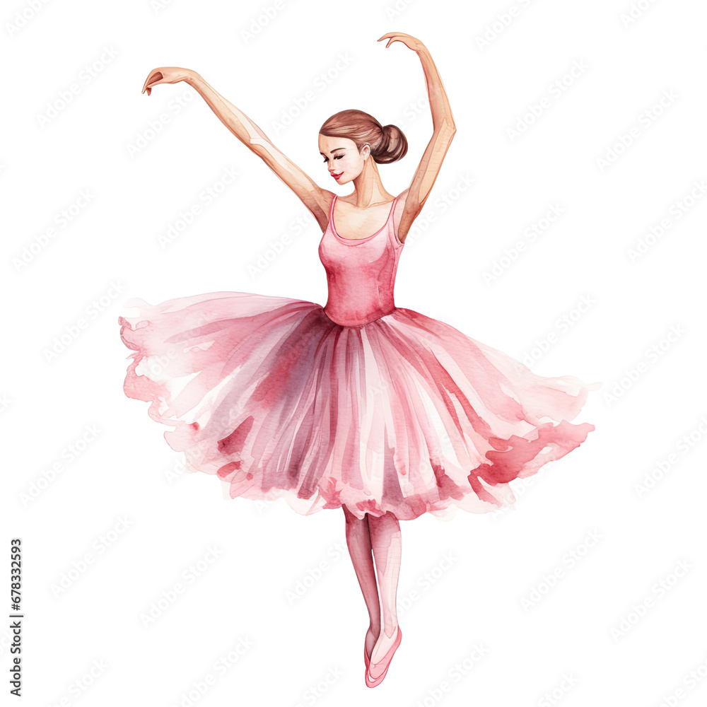 Watercolor Ballerina Girl Clipart Illustration. Isolated elements on a white background.