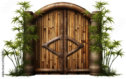 Bohemian Bamboo Door With Style Isolated On a Clear Surface or PNG Transparent Background. photo