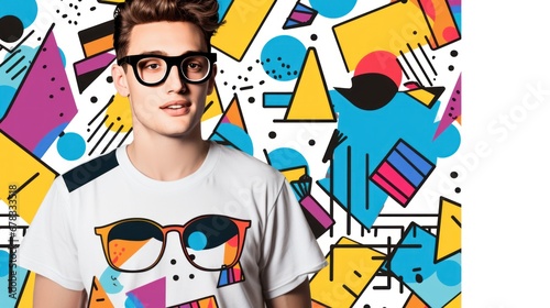 A young man wearing glasses and a t - shirt