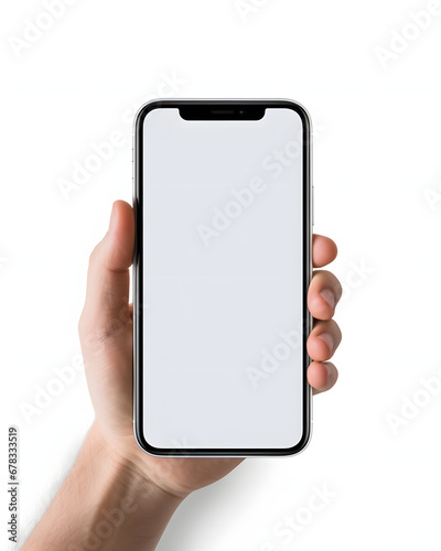 hand holding mobile phone, cellphone with blank copy space, mockup smartphone