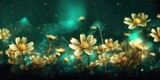 Beautiful abstract gold and green night photo floral design background banner. beautiful Generative AI AIG32