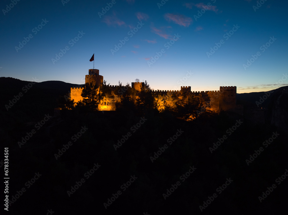 Boyabat Castle (Boyabat Kalesi) in the Sunset Drone Photo, Boyabat Sinop, Turkiye (Turkey)