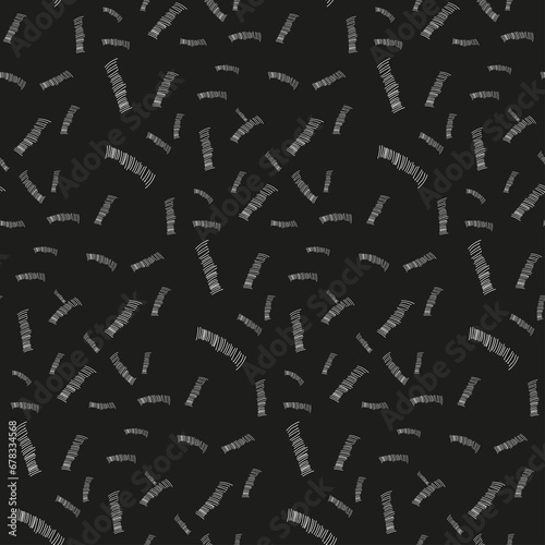 Embroidery  seamless pattern. White lines on black background. 
